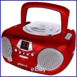 Groov-e Boombox Portable CD Player with Radio & Headphone Jack Red