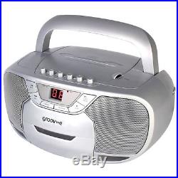 Groov-e Classic Boombox Portable CD & Cassette Player with Radio Silver
