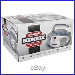 Groov-e Classic Boombox Portable CD & Cassette Player with Radio Silver