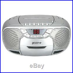 Groov-e Classic Boombox Portable CD Player with Cassette & Radio Classic Silver