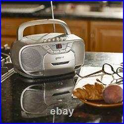 Groov-e Classic Boombox Portable CD Player with Cassette & Radio, Classic Silver