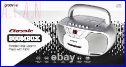 Groov-e Classic Boombox Portable CD Player with Cassette & Silver