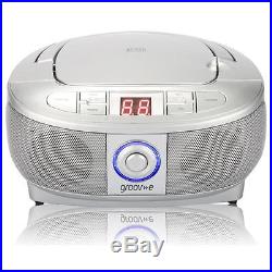 Groov-e GVPS723/SR Mini Boombox LED Display Portable CD Player with Radio Silver