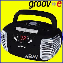 Groov-e GVPS813 Retro Boombox Portable CD, Cassette Player With Radio Black +AUX