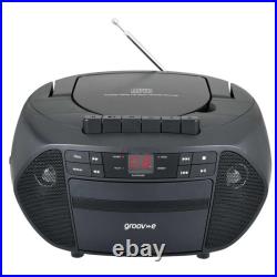 Groov-e GVPS833BK Traditional Boombox Portable CD & Cassette Player with Radio
