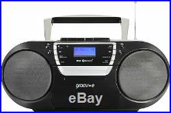 Groov-e GVPS933BK Bluetooth Wireless Portable Boombox CD Cassette Player USB FM