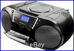 Groov-e GVPS933BK Bluetooth Wireless Portable Boombox CD Cassette Player USB FM