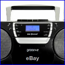 Groov-e GVPS933BK Bluetooth Wireless Portable Boombox CD Cassette Player USB FM