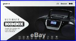 Groov-e GVPS933BK Bluetooth Wireless Portable Boombox CD Cassette Player USB FM