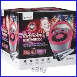 Groov-e Portable Party Karaoke Boombox Machine CD Player Bluetooth Wireless Pink