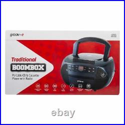 Groov-e Traditional Boombox Portable CD & Cassette Player With Fm Radio