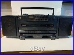 JVC PC-X100 AM FM Dual Cassette CD Portable System Player Vintage Boombox READ