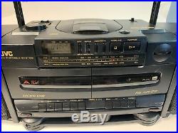 JVC PC-X100 AM FM Dual Cassette CD Portable System Player Vintage Boombox READ