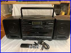 JVC PC-X110 CD Player Portable System AM/FM Radio Dual Cassette Boombox TESTED