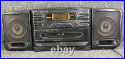 JVC PC-X110 Portable CD FM/AM Radio Dual Cassette Tape Player Boombox In Black