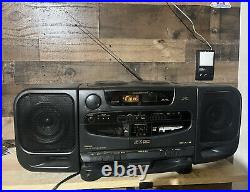 JVC PC-XT5 Twin CD Dual Cassette Player AM/FM Portable Stereo Boombox Tested