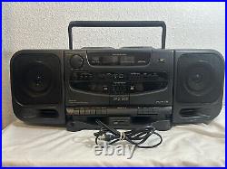 JVC PC-XT5 Twin CD Dual Cassette Player Portable Stereo Boombox In Black