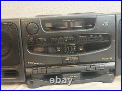 JVC PC-XT5 Twin CD Dual Cassette Player Portable Stereo Boombox In Black