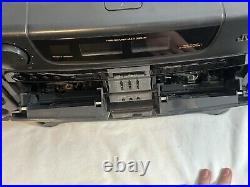 JVC PC-XT5 Twin CD Dual Cassette Player Portable Stereo Boombox In Black