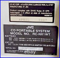 JVC RC-NX1WT Boombox CD Player Cassette Player AM/FM Radio Made April 1997