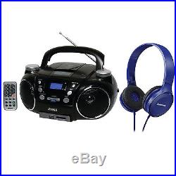Jensen CD750 Portable AM/FM Stereo CD, MP3, Player with Blue On-Ear Headphone