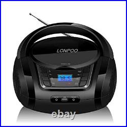 LONPOO CD Player Portable Boombox with FM Radio/USB/Bluetooth/AUX Input and E