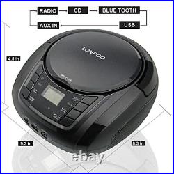 LONPOO CD Player Portable Boombox with FM Radio/USB/Bluetooth/AUX Input and E