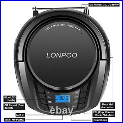 LONPOO CD Player Portable Boombox with FM Radio/USB/Bluetooth/AUX Input and E