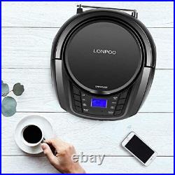 LONPOO CD Player Portable Boombox with FM Radio/USB/Bluetooth/AUX Input and E