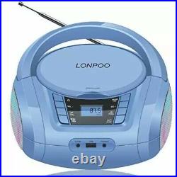 LONPOO Kids CD Player Portable Boombox with LED Light Bluetooth Connection FM