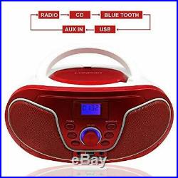 LONPOO Portable Sport Stereo CD Player with FM Radio, Bluetooth MP3/CD (Red)