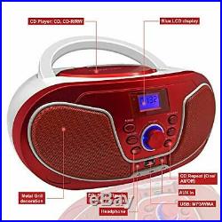 LONPOO Portable Sport Stereo CD Player with FM Radio, Bluetooth MP3/CD (Red)