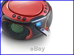 Lenco Boombox Scd-550 Red Tragbarer Cd-Player Mit Discolichteffekt, Fm Radio, Us