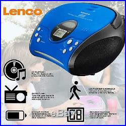 Lenco SCD-24 Blue & Black Portable Stereo FM Radio Top Loading CD Player Boombox