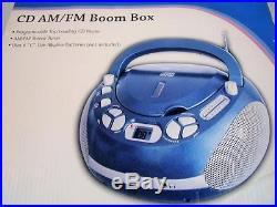 Living Solutions Blue Portable CD Player AM/FM Radio Boombox In Original Box
