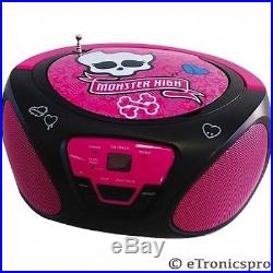 NEW MONSTER HIGH PORTABLE CD BOOMBOX RADIO AUX INPUT for MP3 PLAYER PINK GIRL’S