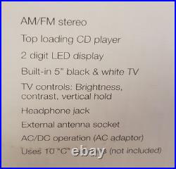 NEW Memorex Black & White TV AM/FM Stereo Radio CD Player Boombox MPT3470 RARE