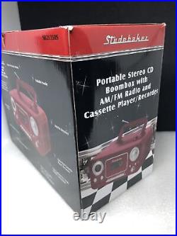 NEW Studebaker Portable Stereo CD-Cassette-AM/FM Radio Player Boombox in RED