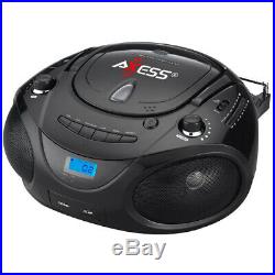 New Axess Black Portable Boombox MP3/CD Player with Text Display, with AM/FM Ster