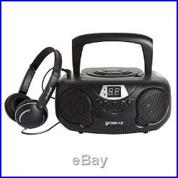 New Groov-e Boombox Portable CD Player With Radio And Headphone Jack Black