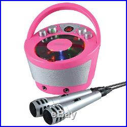 New Groov-e Portable Karaoke Boombox With CD Player And Two Microphones Pink