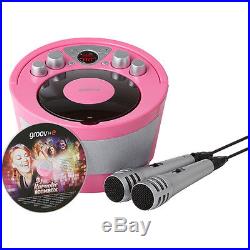 New Groov-e Portable Karaoke Boombox With CD Player And Two Microphones Pink