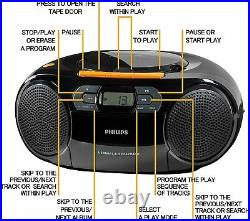 PHILIPS CD Player Cassette Player Stereo Portable Boombox USB FM Radio MP3 Tape