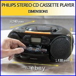 Philips AZ328 Stereo CD Cassette Player, Portable Boombox, USB, FM, MP3, Tape