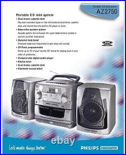 Philips Magnavox AZ2750 CD AM/FM Stereo CD Cassette Player Portable Boombox