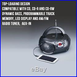 Portable Boombox CD Player AM/FM radio aux for MP3 connection AC/Battery Grey