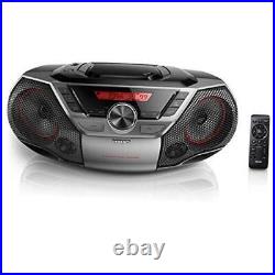 Portable Boombox CD Player Bluetooth FM Radio MP3 Mega Bass Reflex Black/Red