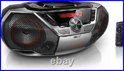 Portable Boombox CD Player Bluetooth FM Radio MP3 Mega Bass Reflex Black/Red