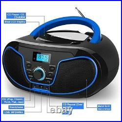 Portable CD Disk Player, Bluetooth Speaker Support MP3 USB FM AUX Boombox-Black
