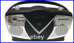 Portable CD Player AM/FM Radio Retro Style Boombox Alarm Clock LED Display Black